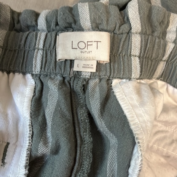 Loft Outlet Womens Sz L high rise straight elastic cotton pants Sage striped - Picture 4 of 8